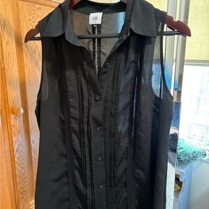 CAbi Black Sheer-Back Button Front Blouse